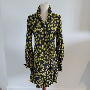 Derek Lam navy/yellow  Sheath Dress Bishop Sleeves European Size 40 (size 8)